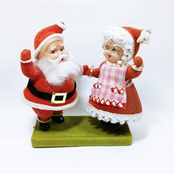 Vtg Flocked Santa & Mrs Clause Christmas Figures (cb6) - Picture 5 of 7